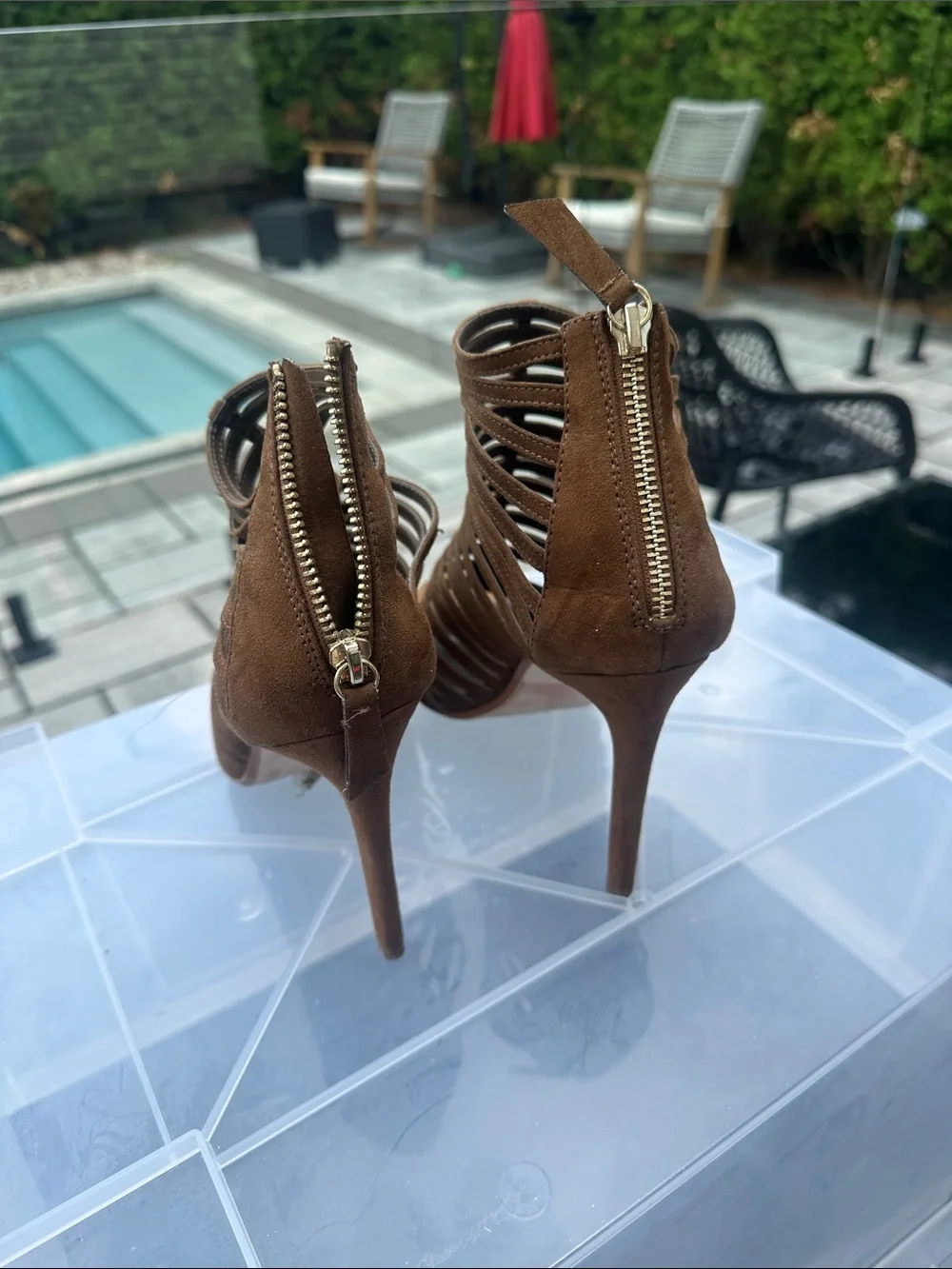 Zara Brown Strappy Cutout Peep-Toe High Heels - Picture 2 of 4